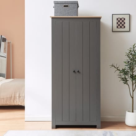 Kledingkast Trorjam 2-deurs 175x80x52 cm grijs en eikenkleurig [en.casa]