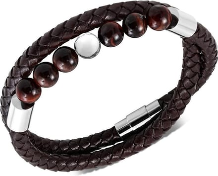 Amanto Armband Dogus D - Leer - Tijger Oog/Marmer - 6mm - 21cm