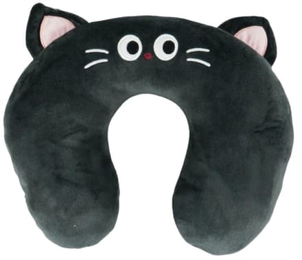 Reiskussen - Nekkussen voor kinderen en volwassenen - Kat - Zwart - 33 cm
