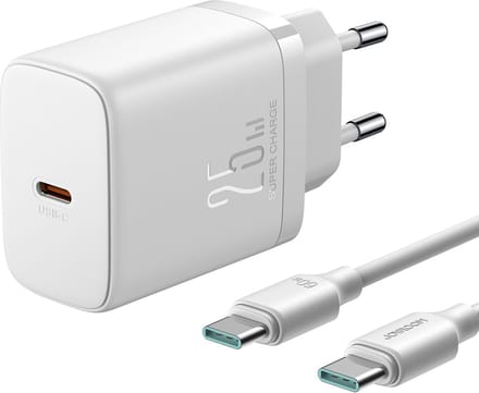 25W Oplader - USB C naar USB C Kabel - 1 meter - Snellader - Wit - Joyroom
