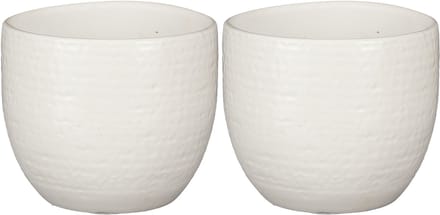 Atmosphera Plantenpot / bloempot - 2x - terracotta - wit structuur - D16/H14 cm