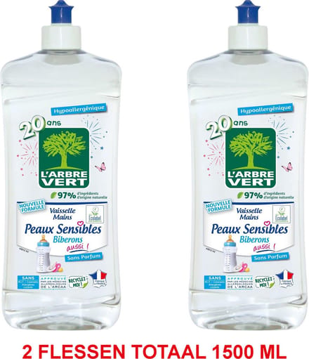 L'Arbre Vert Afwasmiddel voor de Gevoelige Huid Flessen (1 = 750 ml)