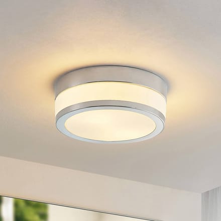 Lindby - Plafondlamp badkamer - 2lichts - Glas, metaal - H: 9 cm - E27 - opaalwit, chroom