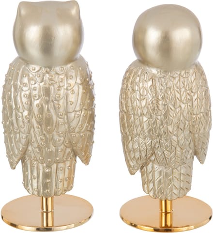 J-Line figuur Uil Op Voet Ogen Gesloten - polyresin - wit/goud - 2 stuks
