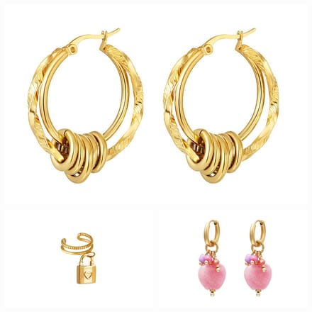 Yehwang | 3 delig "earparty Love pink" | stainless steel