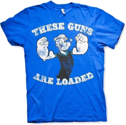 Popeye T-shirt 'These Guns Are Loaded' - blauw