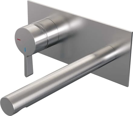 Brauer Brushed Edition inbouw wastafelmengkraan met rechte uitloop en afdekplaat model E2 RVS geborsteld PVD