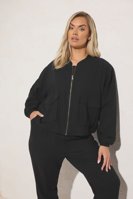 Yours Bomberjack Van Linnenmix Met Ritssluiting In Zwart Size 42
