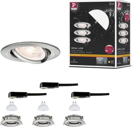 LED-inbouwlamp Nova Plus GU10 Flat IP65 93 mm 3x4,9W 3x550lm 230V dimbaar 2700K Staal geborsteld