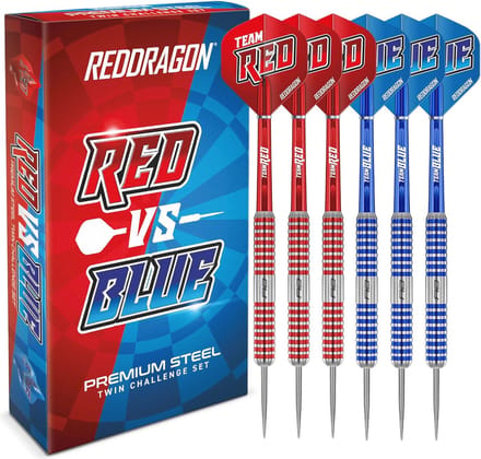 Stalen dartset 20 gram met Flights en Schachten - Team Red vs Team Blue