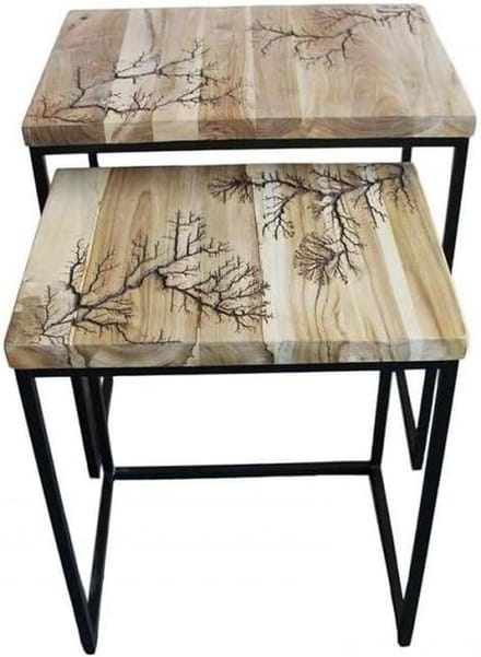 Uitschuiftafels Set - Bijzettafels - Woonkamer Decoratie - Stevig Metaal Frame - Hoogte 54 cm - Teak