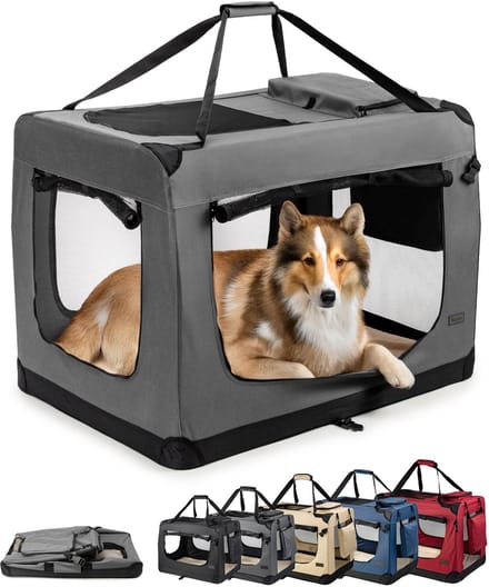 lionto transportbox, opvouwbaar, stevig & met kussen, 90x61x65 cm grijs