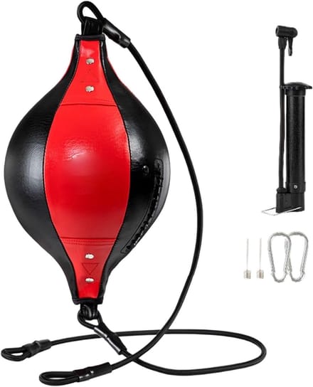Boksbal Leer - Dubbel Uiteinde - Reactie Training - Verstelbaar Touw - 33 cm - Zwart Rood