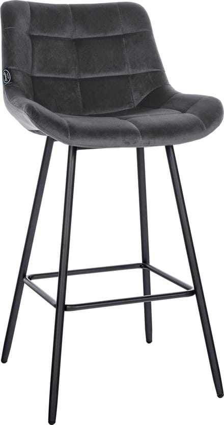 CLP West Barkruk - Met rugleuning - Voetsteun - Metalen frame - donkergrijs Fluweel