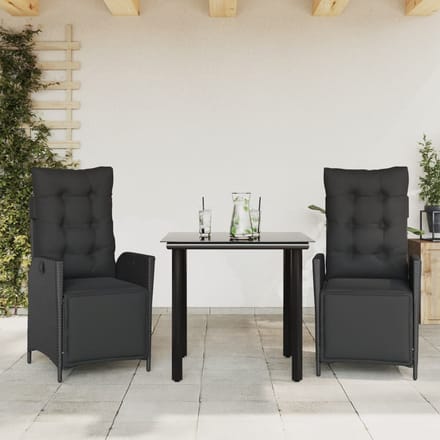 vidaXL - 3-delige - Tuinset - met - kussens - poly - rattan - zwart