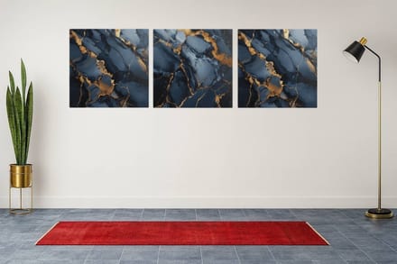 Drieluik Canvas Schilderij Marmer Goud – Abstract Luxe Wanddecoratie - 3x60x60 cm
