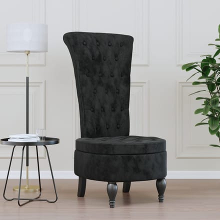 vidaXL - Stoel - hoge - rugleuning - met - knopen - fluweel - zwart
