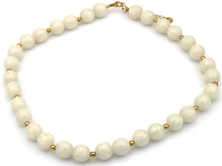 Ketting - RVS - kralen 10 mm - wit - 40-45 cm