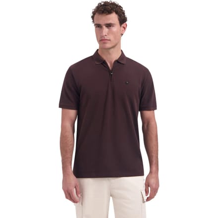 No Excess Polo short sleeve zip garment dyed dark brown