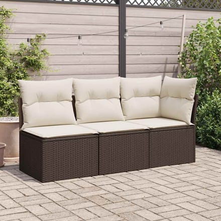 vidaXL - Tuinbank - 3-zits - met - kussens - poly - rattan - bruin