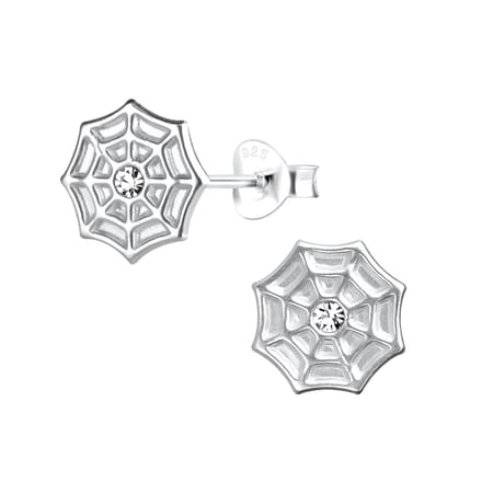 Joy|S - Zilveren spinnenweb oorbellen - kristal - 9 mm
