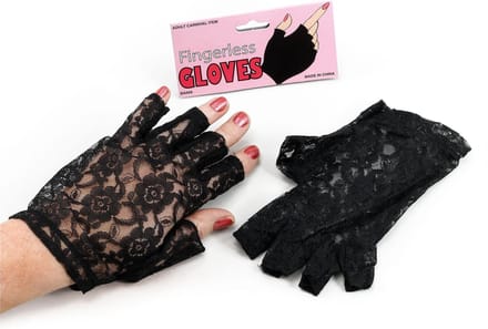 Carnaval verkleed korte kanten handschoenen voor dames - zwart - M/XL - polyester