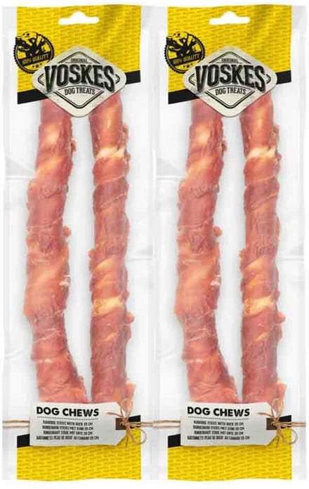 Voskes Hondensnacks Stick Runderhuid Eend 25 cm - 2 x 2 stuks - Voordeelverpakking