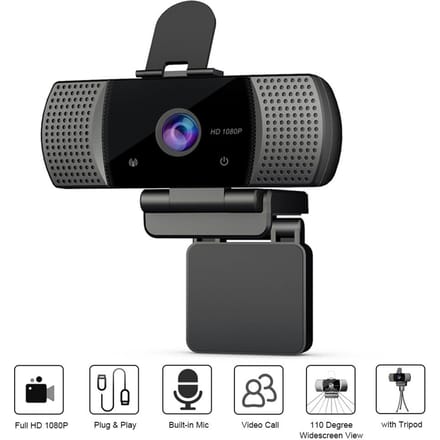 Full HD 1080P Groothoek USB Webcam USB2.0 Drive-Free Met Microfoon Webcam Laptop Online Teching zwart