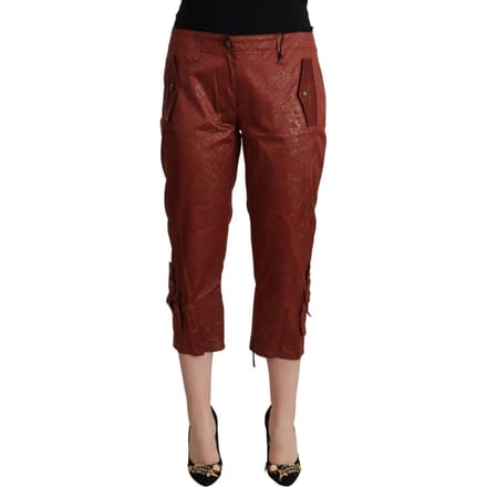 Just Cavalli Dames Bruine Lurex Midden Taille Katoenen Cropped Capri Broek