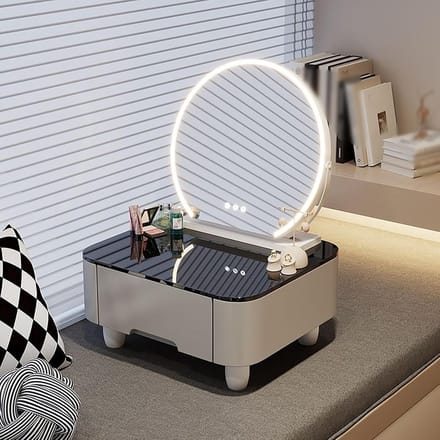 Kaptafel met Spiegel - Make-up Tafel - Slaapkamer Inrichting - Verstelbare Lichten - 70cm Breed - Grijs