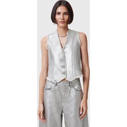 AllSaints Andrea Waistcoat Metallic Silver Größe: 4 | Gilets Outlet | Damen | Grau