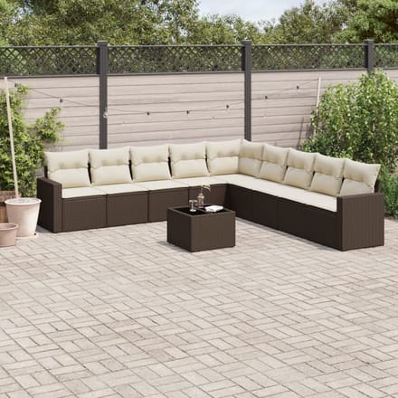 vidaXL - 10-delige - Loungeset - met - kussens - poly - rattan - bruin