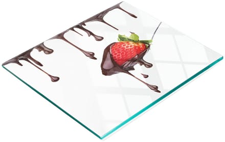 Keukenplank van gehard glas met aardbeien-chocolademotief, 60x52 cm