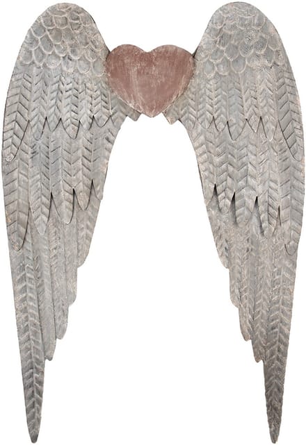 Clayre & Eef Wanddecoratie Vleugels 79x6x113 cm Grijs Metaal