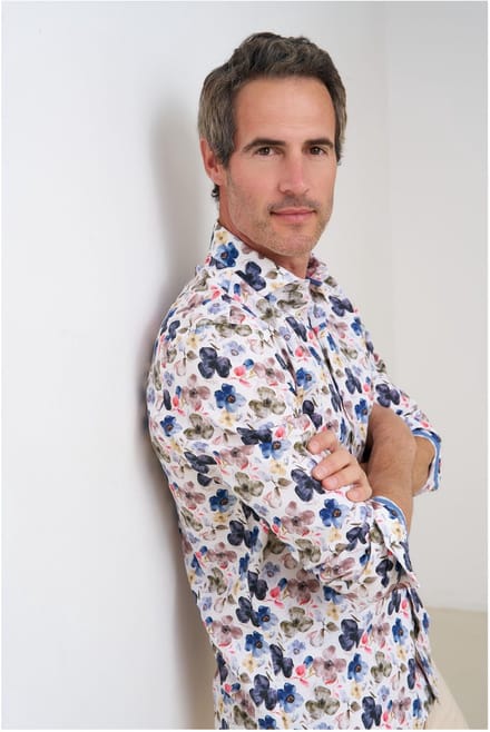 R2 Overhemd Linnen Blend Flowers Multicolour - Maat M - Heren