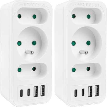 Maclean MCE248 F/W - Set van 2 stuks Stekker - 3-voudige splitter 2x USB-A 2x USB-C - Wit