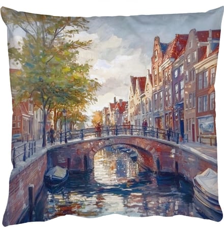 Sierkussens - Kussentjes Woonkamer - 60x60 cm - Brug - Stad - Huizen - Boot