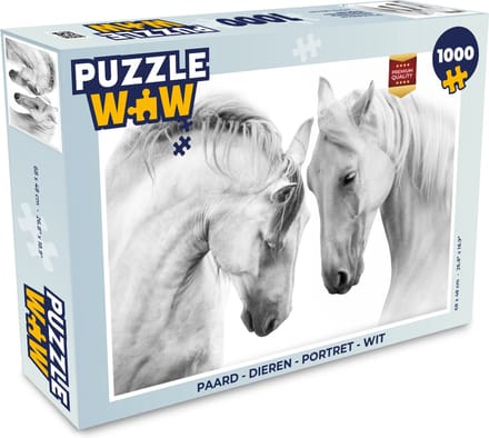 Puzzel Paard - Dieren - Portret - Wit - Legpuzzel - Puzzel 1000 stukjes volwassenen