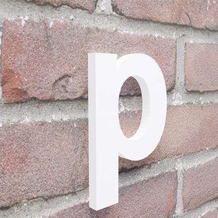 Huisnummer Arial p wit - Maat: Extra groot (25 cm) - blinde bevestiging - Huisnummerbord