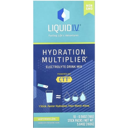 Liquide IV, multiplicateur d'hydratation, mélange pour boisson électrolytique, saveur pastèque, 10 sachets individuels, 15 g (16 g) Chaque