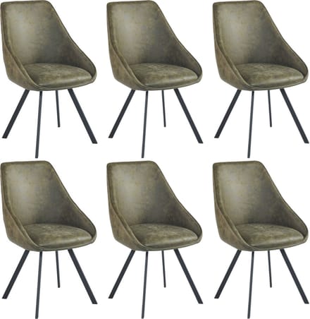 Colenis® - Twisty Eetkamerstoel - Set Van 6 - Groen - Microfiber - Zwarte Poten - 180° - Draaistoel