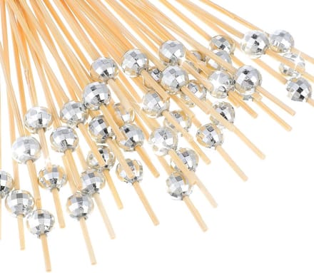 Cocktailprikkers met disco bal - 100 stuks - bamboe - voor feestelijke hapjes - ShopVlot