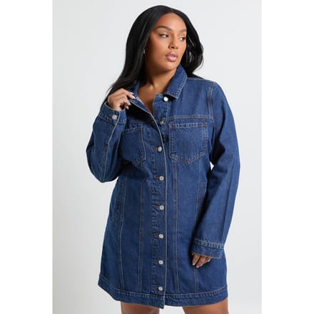 boohoo Dames Plus Western Denim Mini Jurk | Indigo | Maat: 26