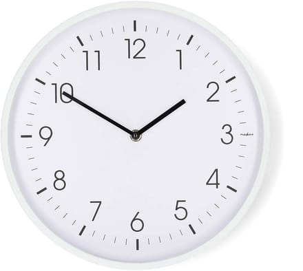 Nedis Wandklok - Diameter: 300 mm - Kunststof - Stille beweging - Wit
