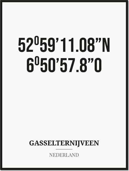 Poster/kaart GASSELTERNIJVEEN met coördinaten