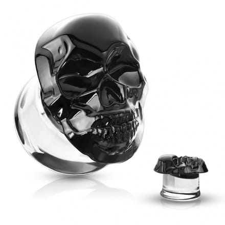 Double flared plug skull 10 mm - zwart - LMPiercings
