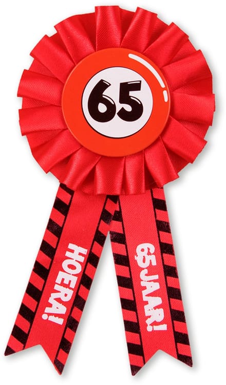 BTH - Rosette - 65 Jaar - Verjaardag Versiering - Feest - Rozet - Versiering - Verkeersbord - Button