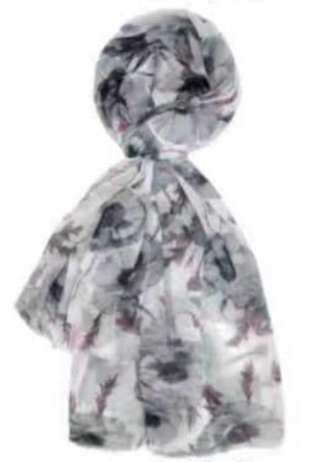 Lange Dunne Sjaal - Print - (33677#) - Grijs/Ecru