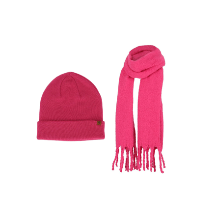 Fashion Winterset - Sjaal & Muts - One Size - Fuchsia
