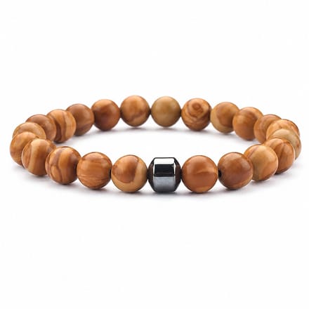 XYZ Goods Armband Heren Hout Geel Kralen - Natuursteen - 19cm - Elastisch
